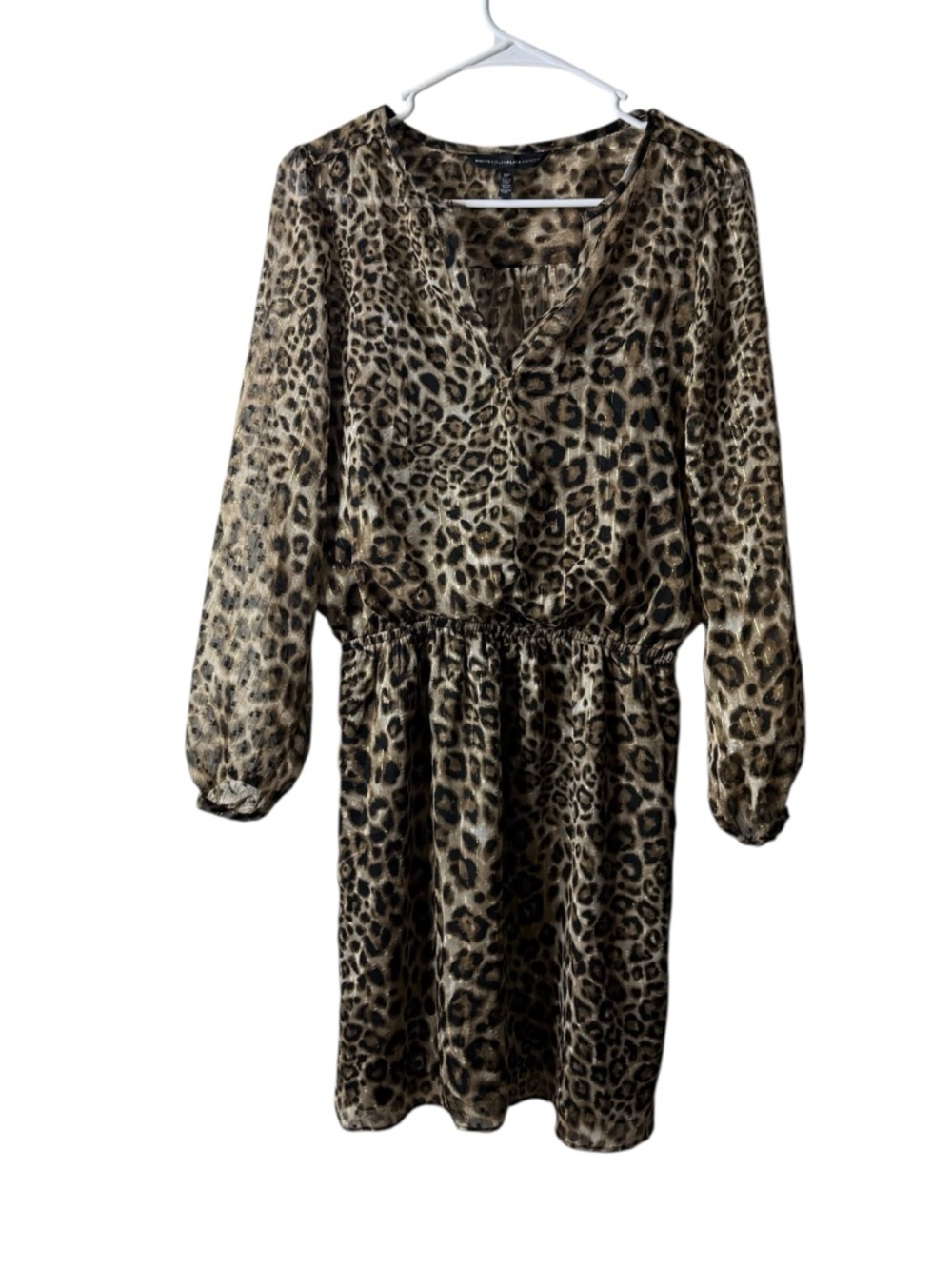 White House Black Market Brown Animal Print Cinched Waist Dress